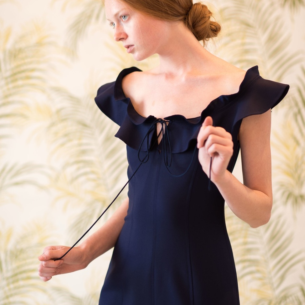 Carolina Herrera Blue Ruffled Cocktail Sundress